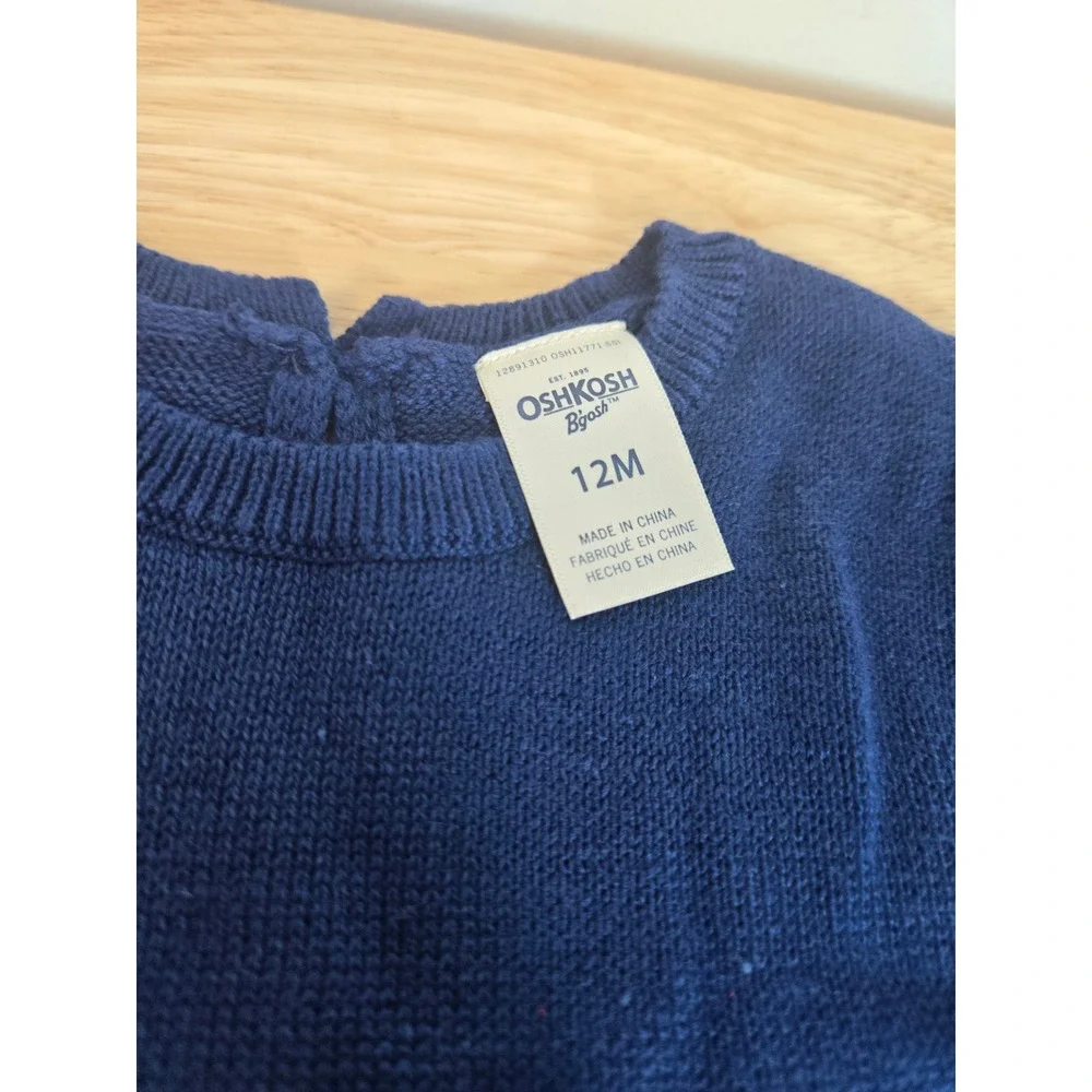 OshKosh Bgosh Baby Girls Navy Red Buffalo Plaid Sweater Dress Set 12M NWT